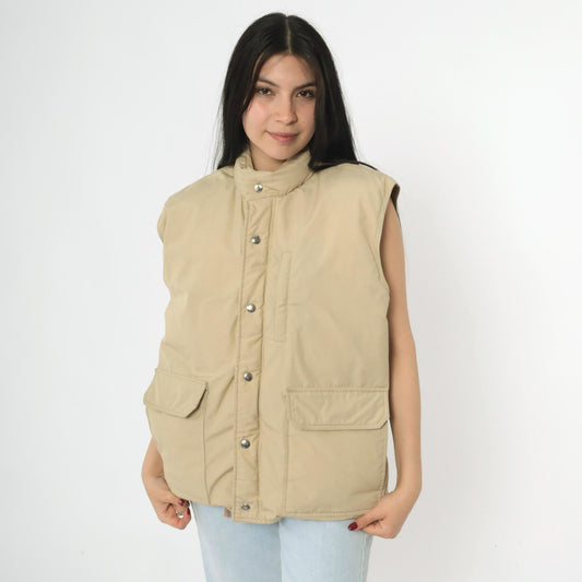80s Orvis Tan Down Puffer Vest Goose Down Sleeveless Jacket Large