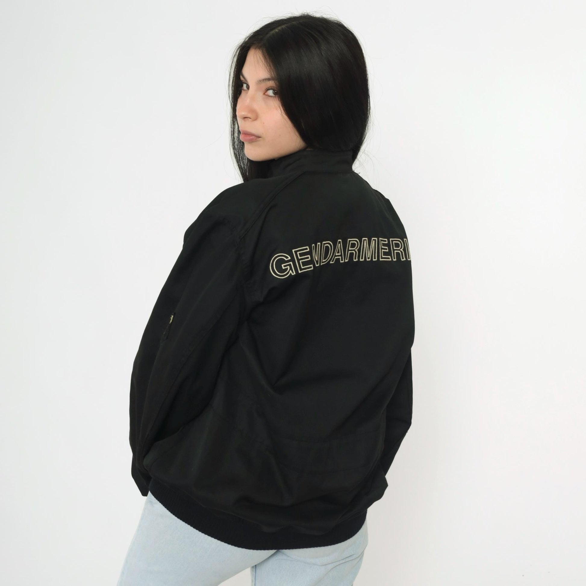 90s Gendarmerie French Military Police Bomber Jacket Black Large L
