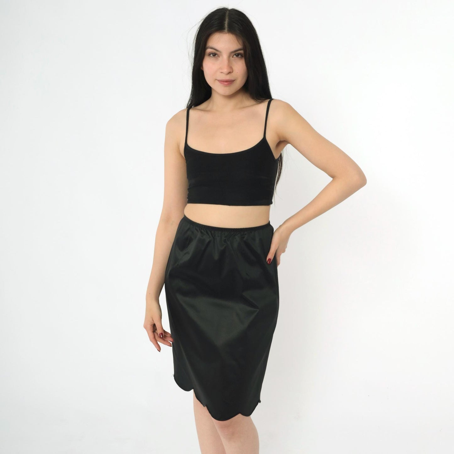 60s Vanity Fair Black Slip Skirt Scalloped Hem Lingerie Small