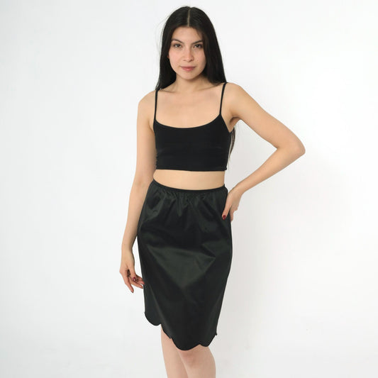 60s Vanity Fair Black Slip Skirt Scalloped Hem Lingerie Small