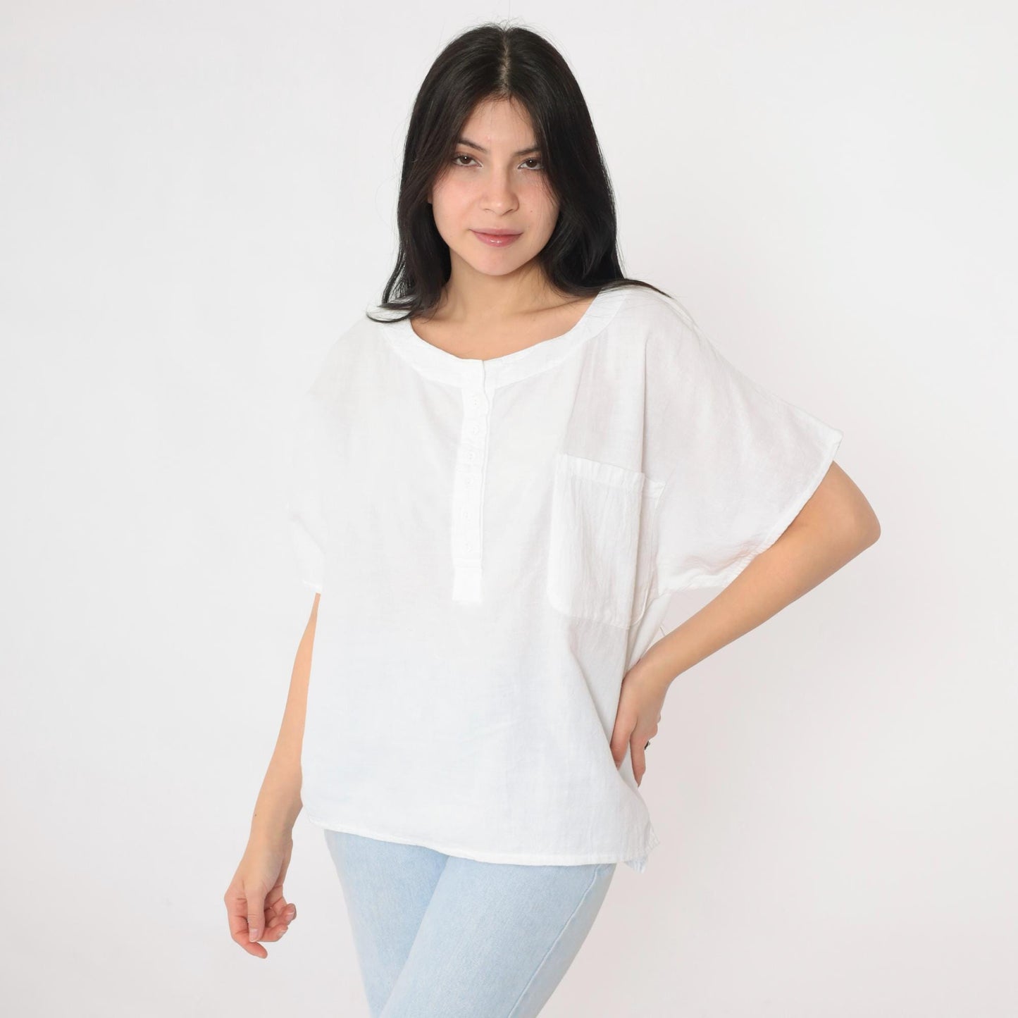90s Coastal Clothing White Cotton Button-Up Blouse Short Sleeve Medium M
