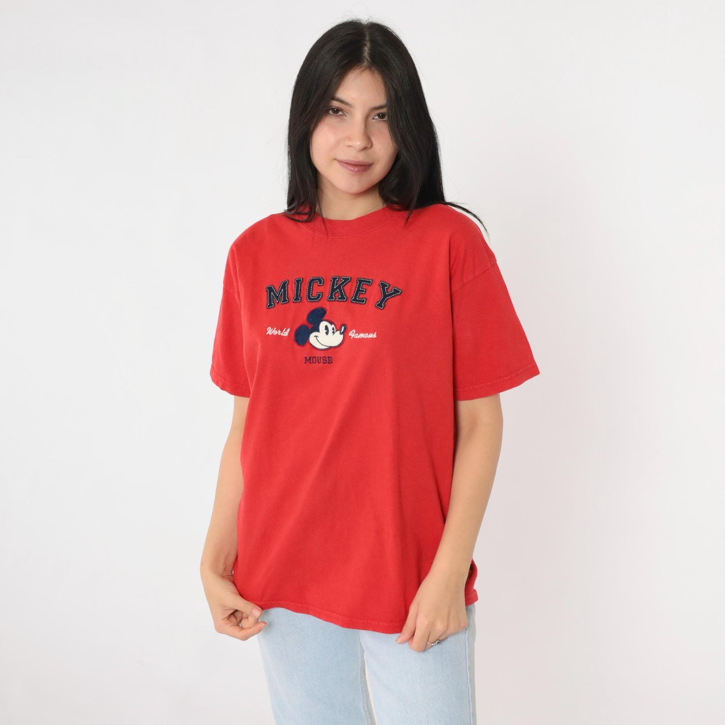 90s Mickey Mouse Walt Disney World Kids Graphic Tee Red Small