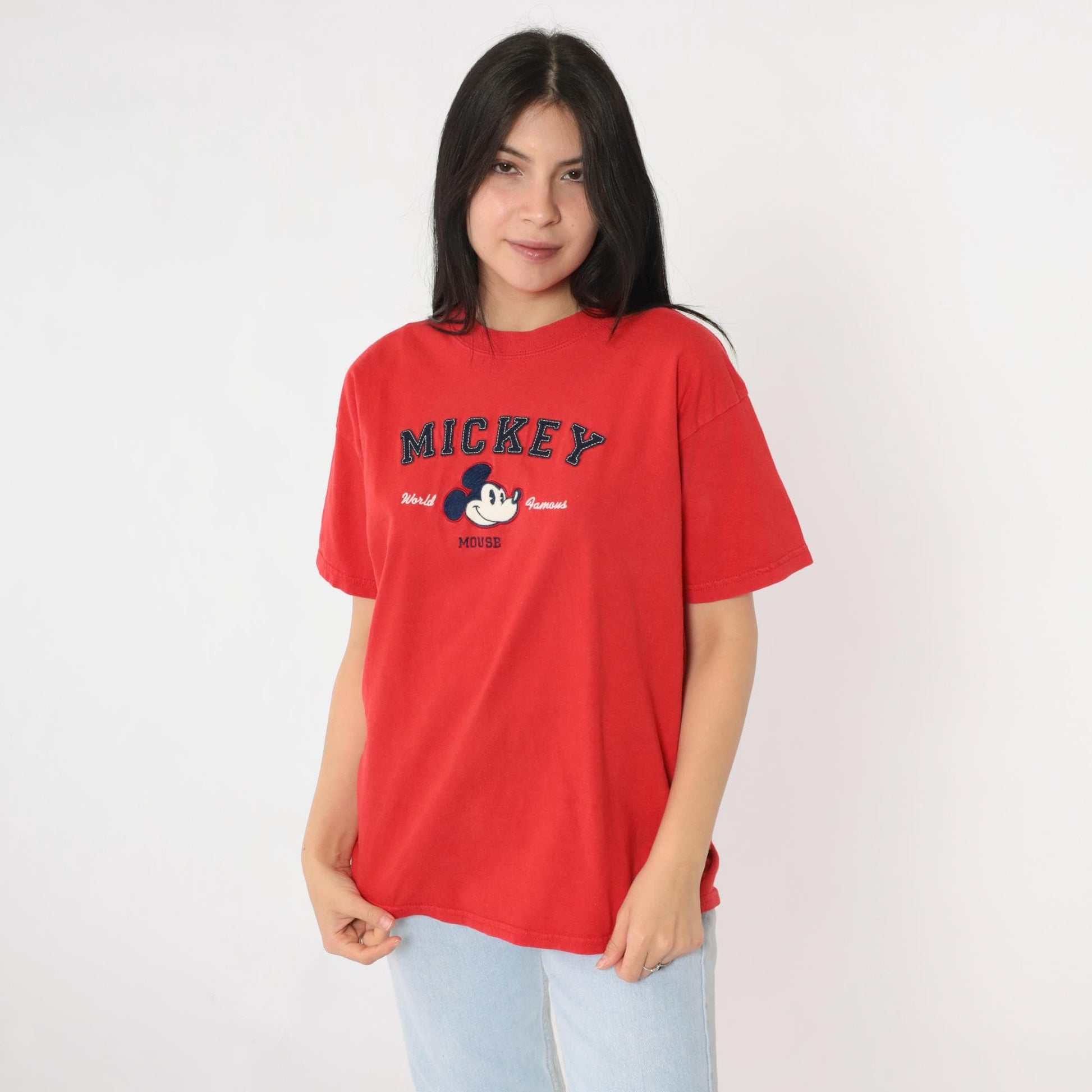 90s Mickey Mouse Walt Disney World Kids Graphic Tee Red Small