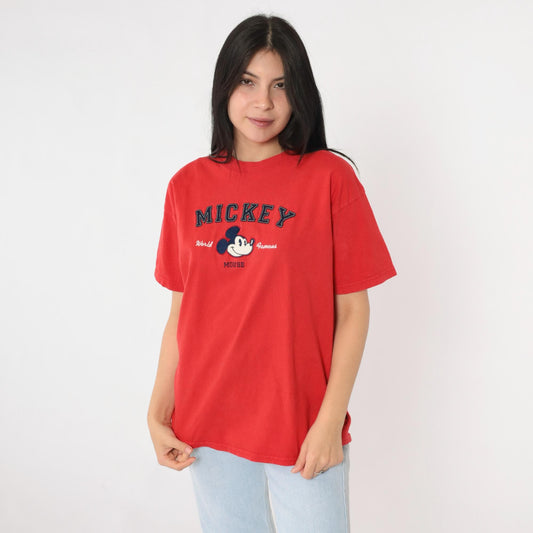 90s Mickey Mouse Walt Disney World Kids Graphic Tee Red Small
