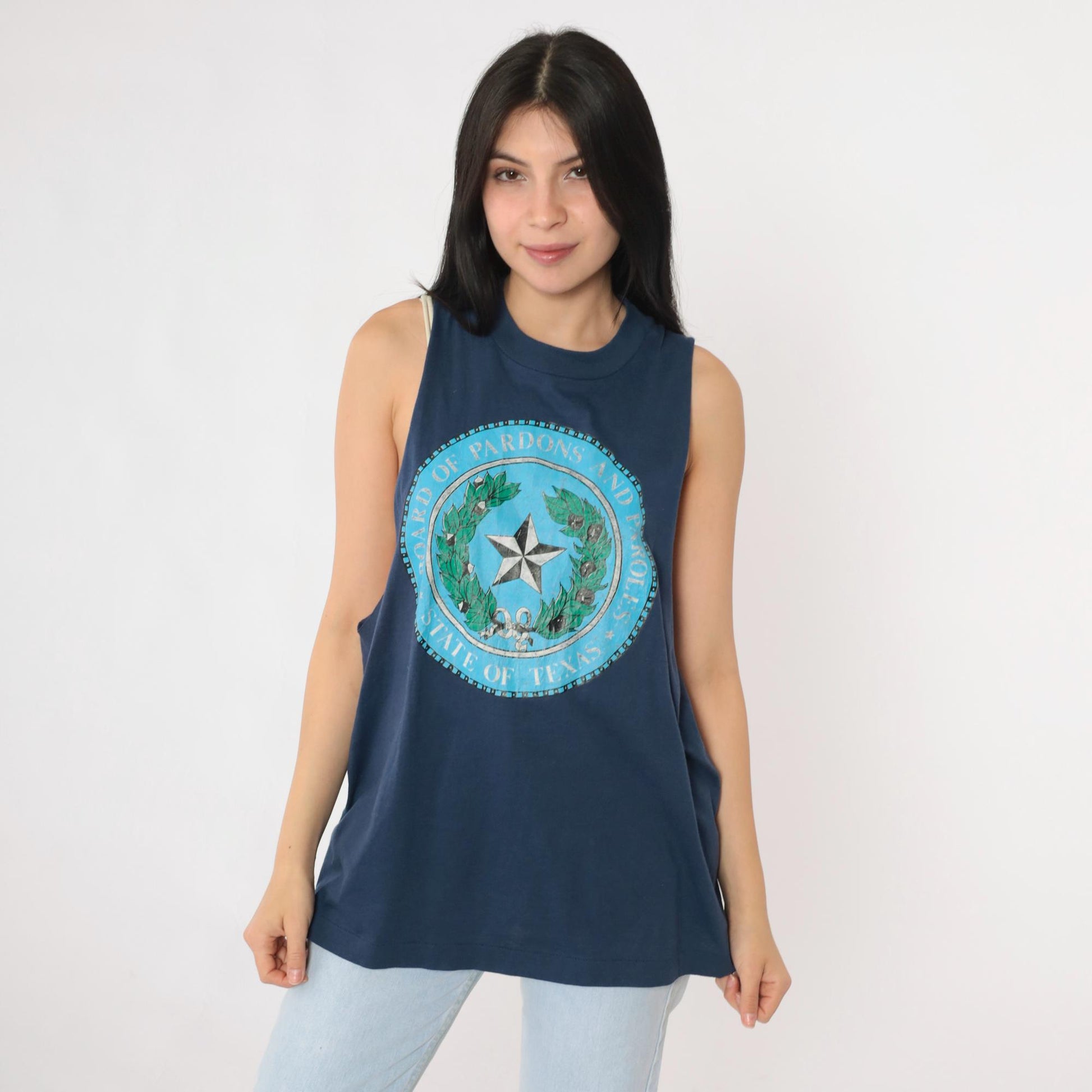 80s Screen Stars Texas Board of Pardons and Paroles Tank Top Blue Medium Large