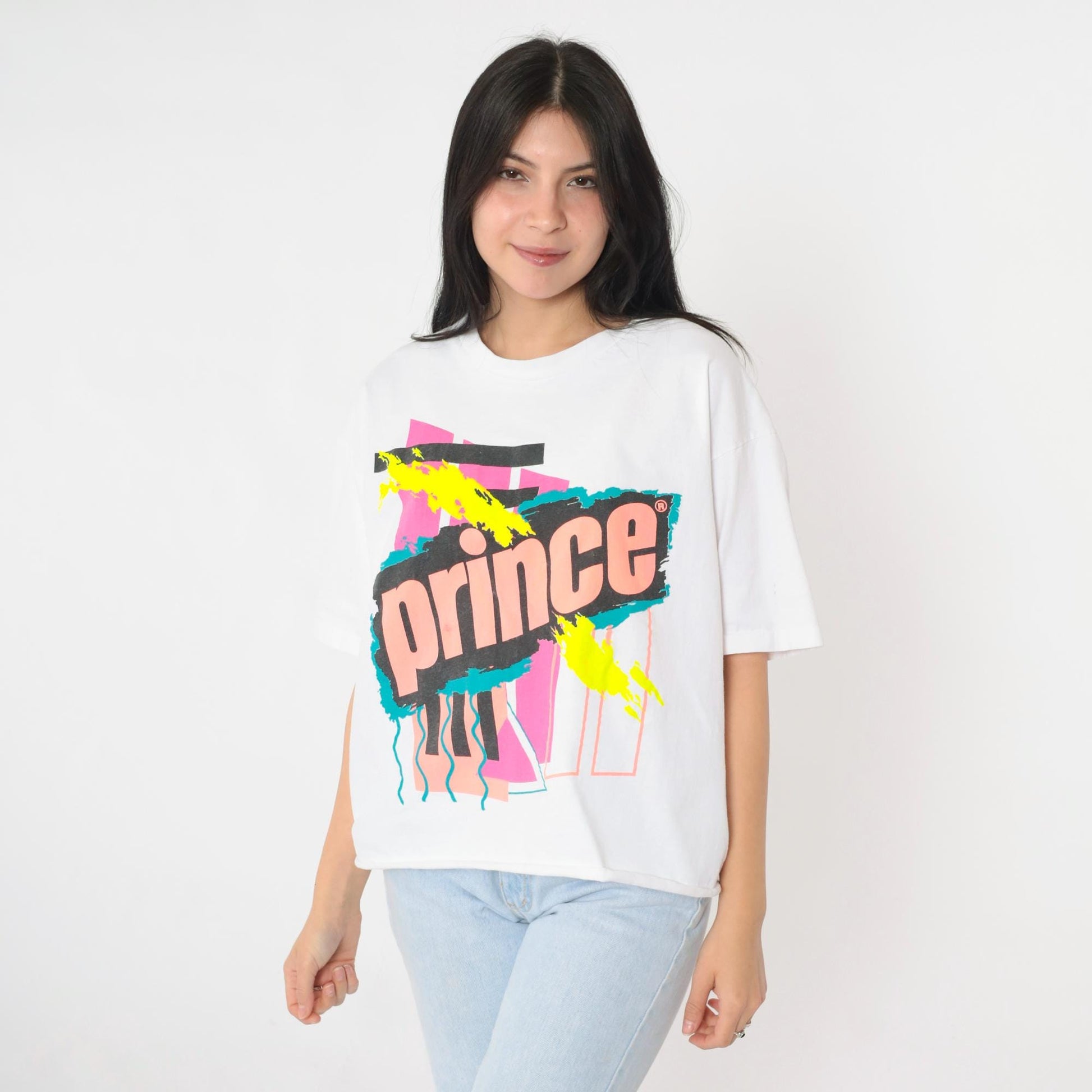 90s Prince Tennis Graphic T-Shirt White Cotton Large