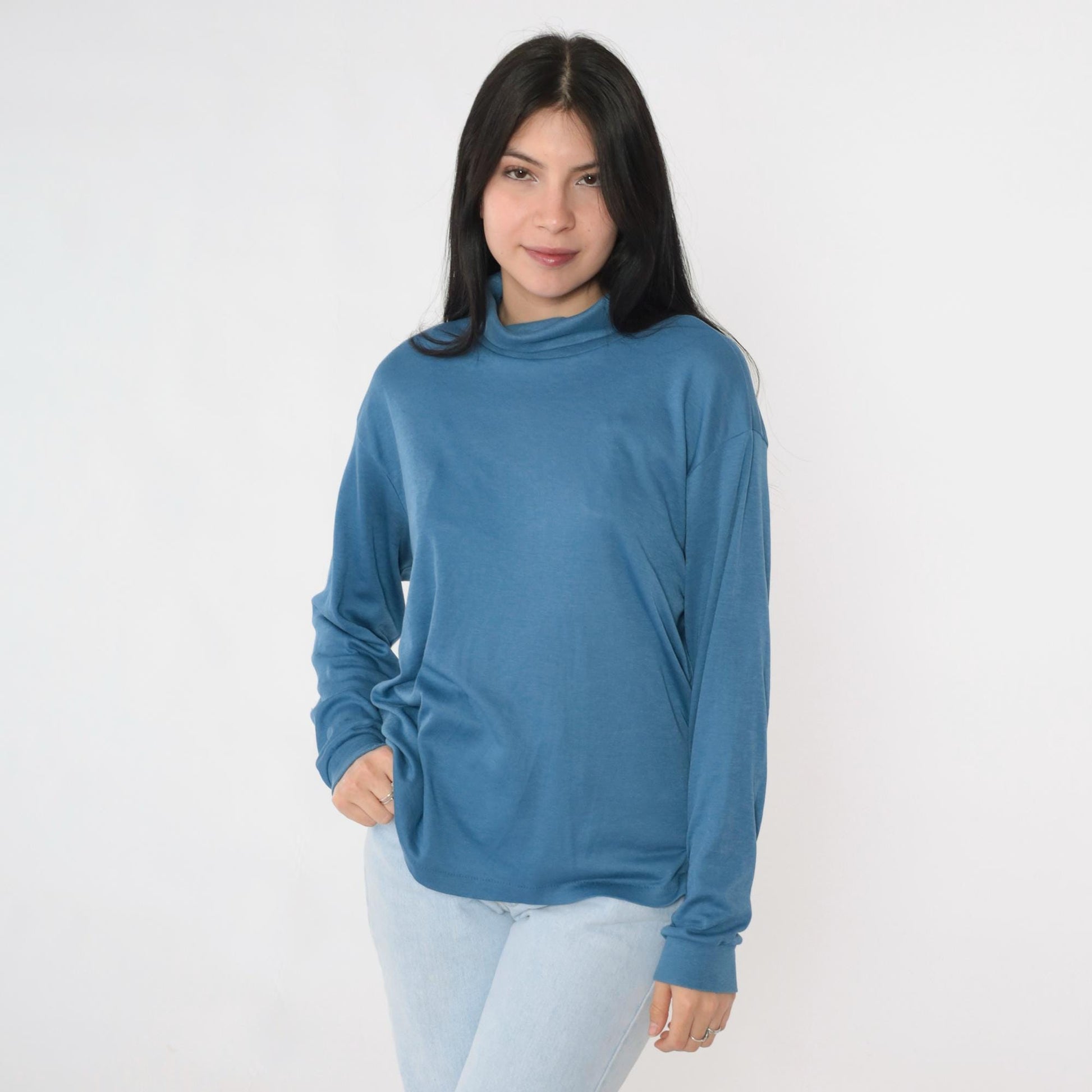 80s Bobbie Brooks Blue Turtleneck Long Sleeve Top Extra Large XL