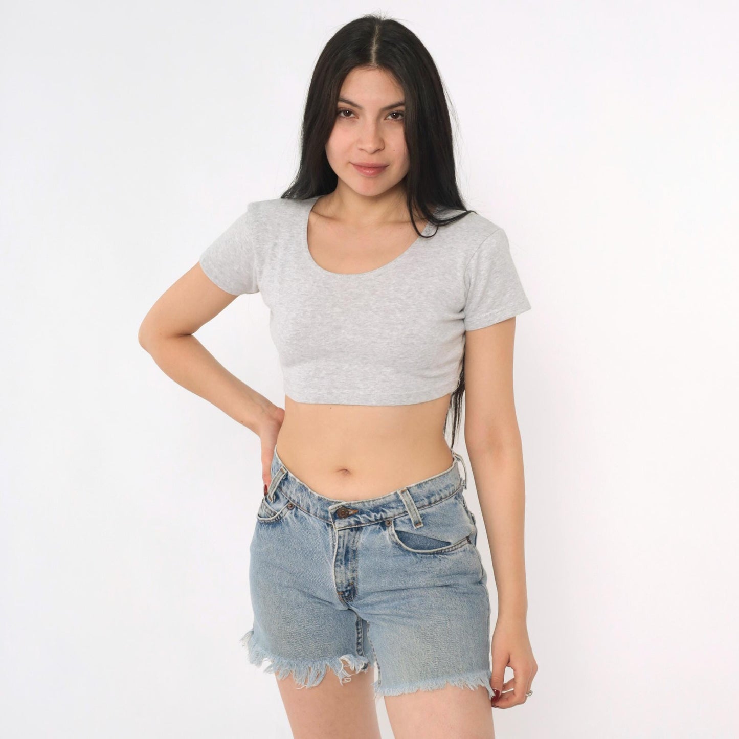 90s Levi's 550 Blue Denim Cutoff Shorts Low Rise Frayed Small