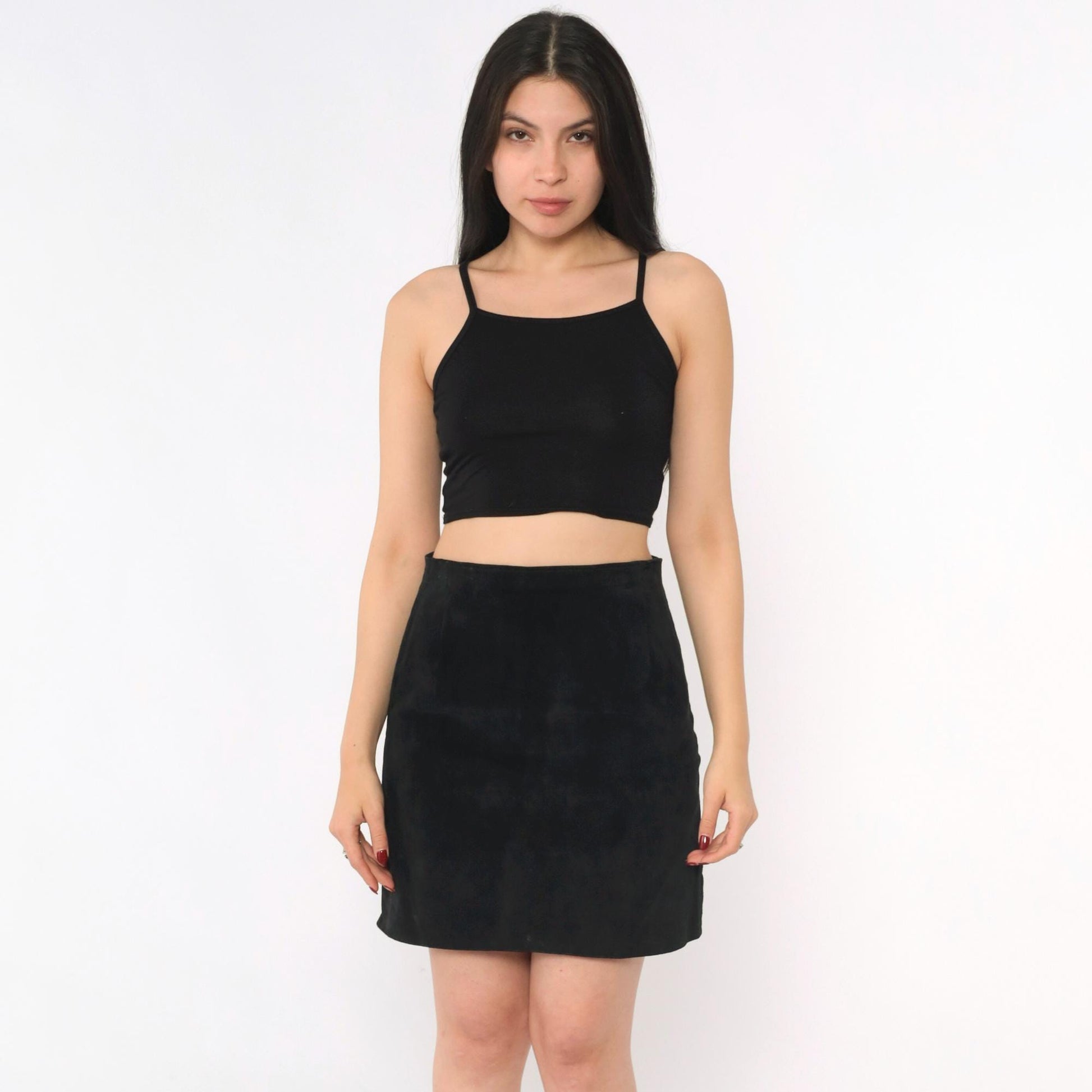 90s Contempo Casuals Black Suede Mini Skirt High Waist Pencil Small S