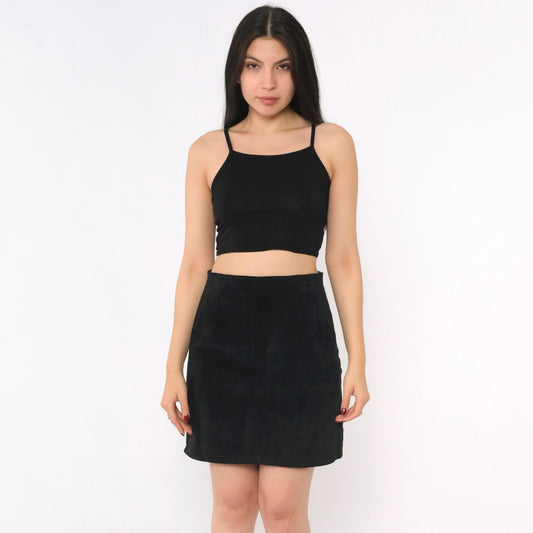 90s Contempo Casuals Black Suede Mini Skirt High Waist Pencil Small S