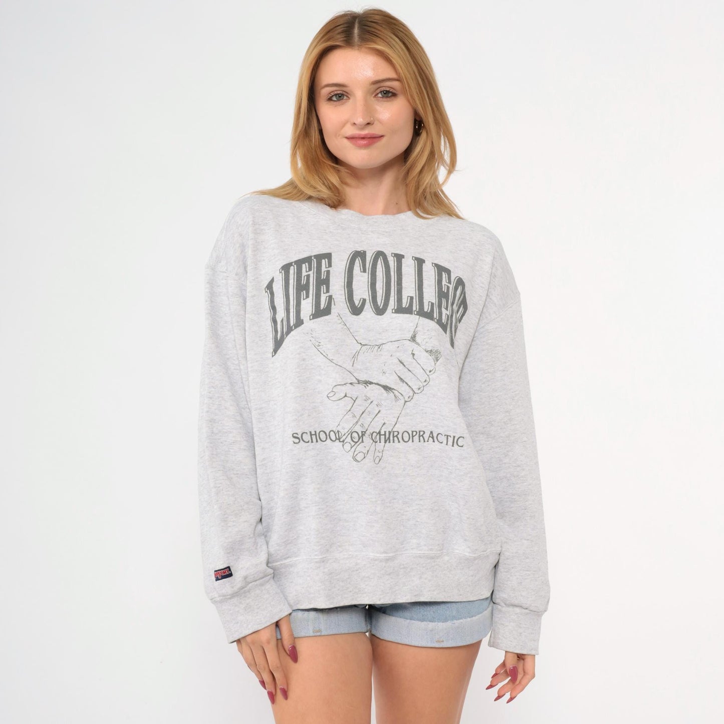90s Jansport Life College Chiropractic School Sweatshirt Grey Crewneck Large L