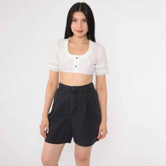80s Dockers Black Pleated High-Waist Shorts Elastic Waist Medium