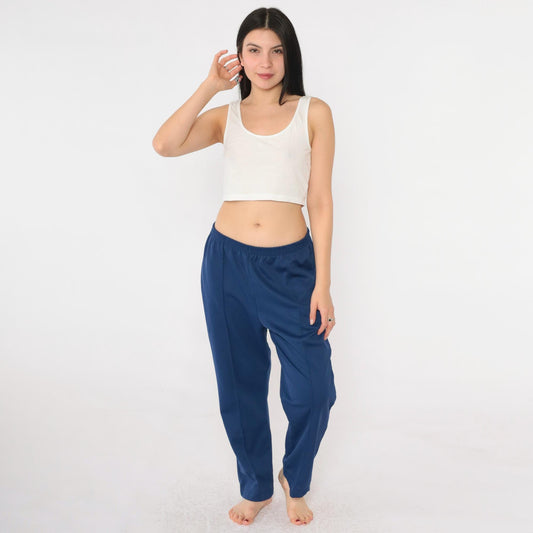 80s Navy High-Rise Straight Leg Elastic Waist Pull-On Trousers Medium