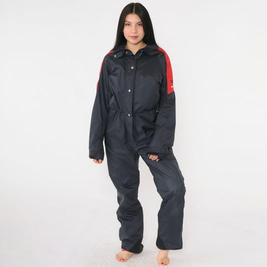 90s North Face Extreme Gore-Tex Ski Suit Black Red One-Piece Snowsuit Medium