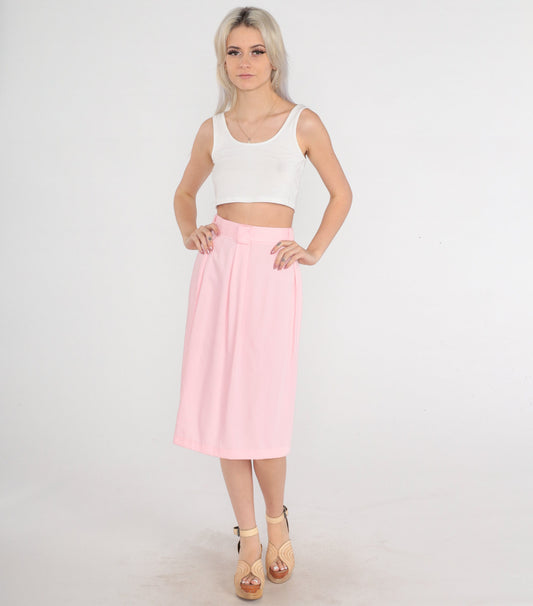 80s Baby Pink Midi Skirt High Waist Straight Cut Extra Small