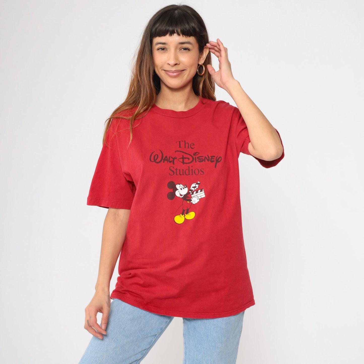 90s Mickey Mouse Disney Studios Graphic T-Shirt Red Cotton Medium