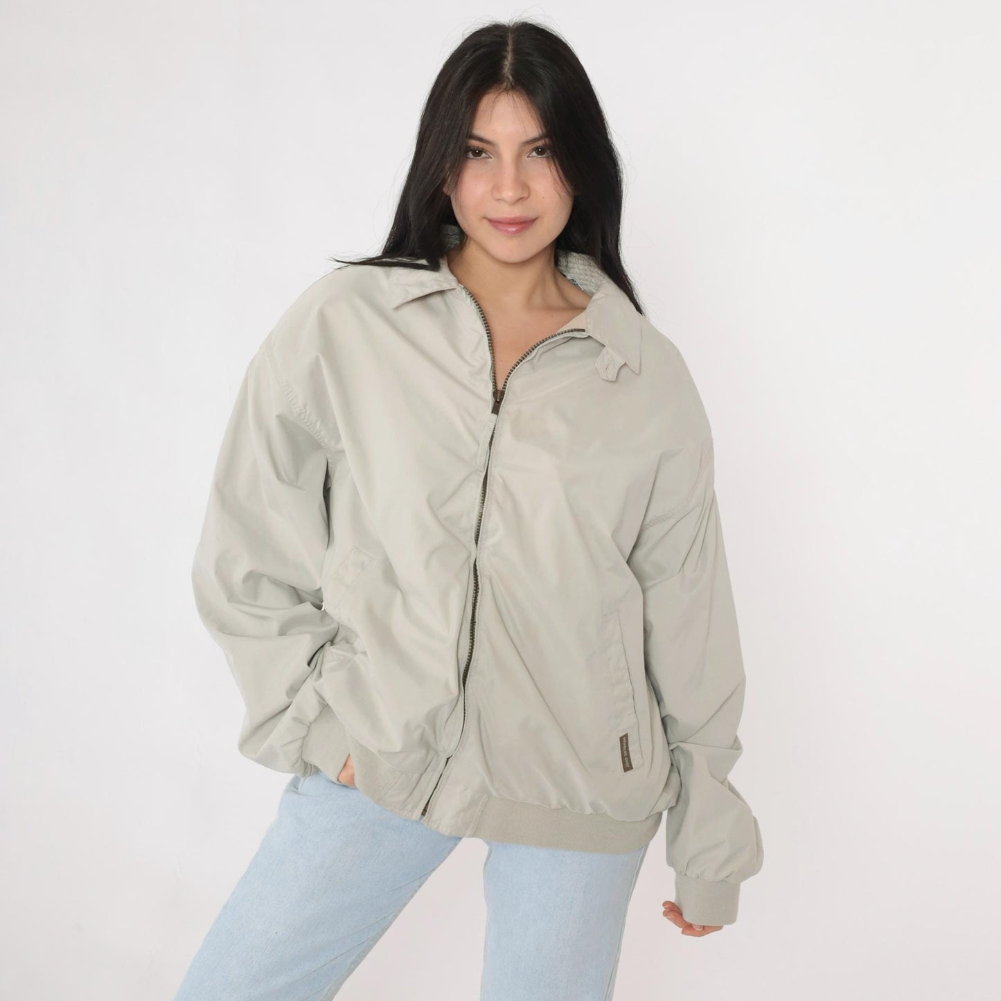 90s Members Only Jacket Grey Bomber Windbreaker Zip Moto Coat Extra Large XL