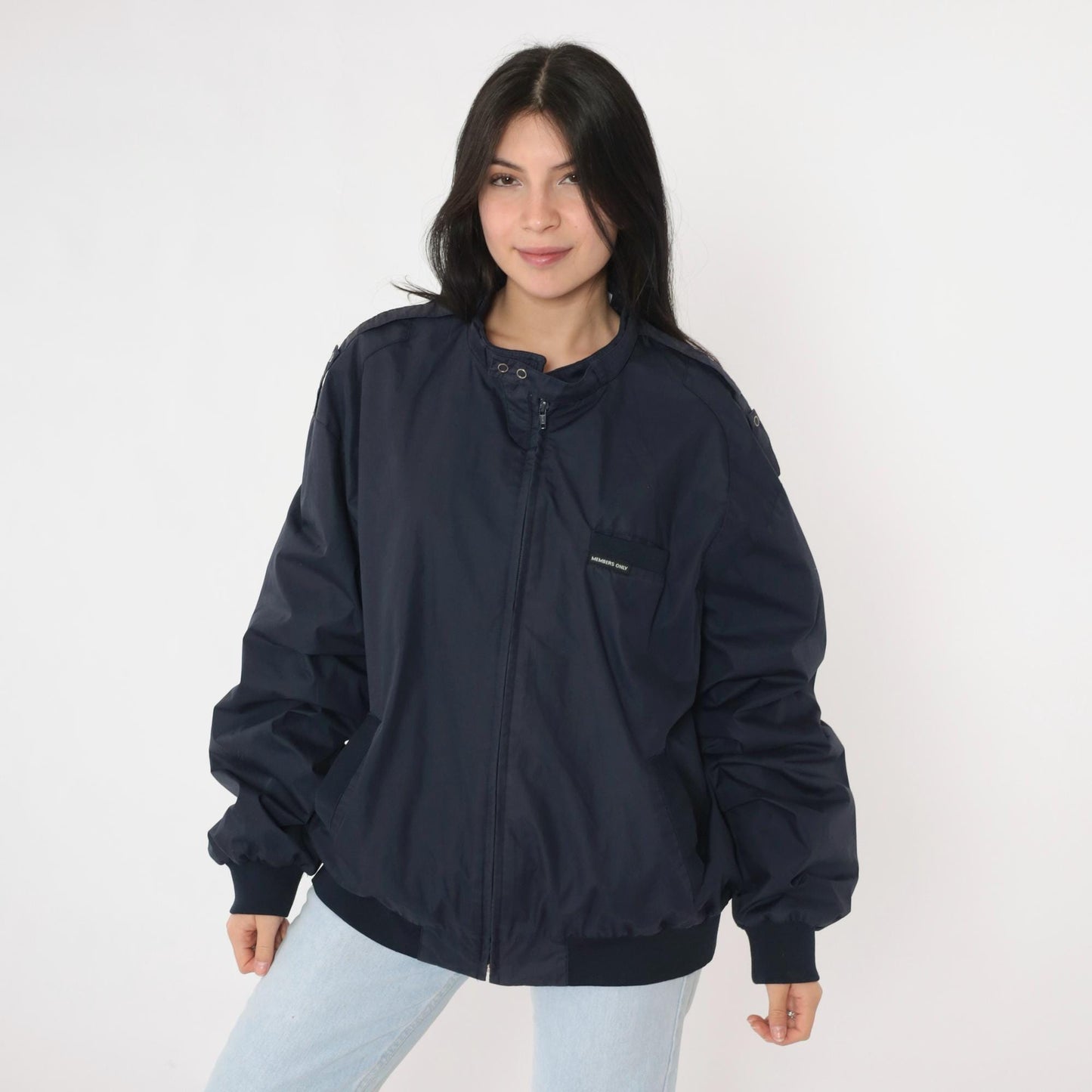 90s Members Only Navy Bomber Jacket Zip Windbreaker Epaulette Extra Large