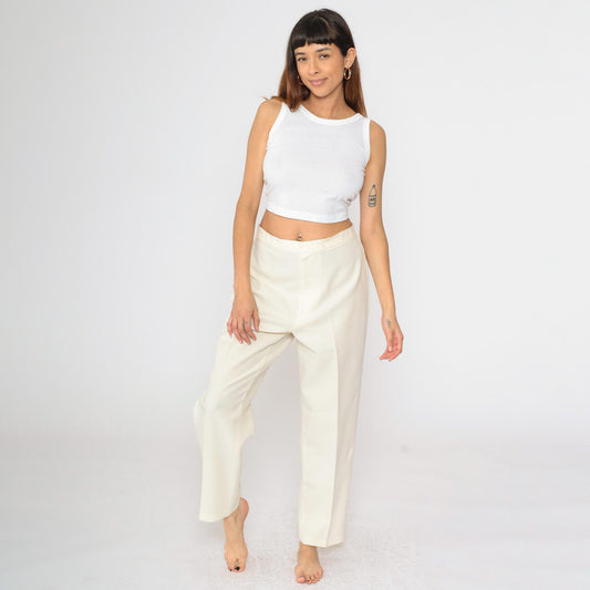 80s Ivory High-Waisted Straight Leg Trousers Tapered Medium
