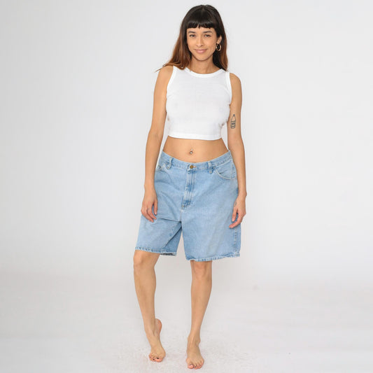 Y2K Wrangler Denim Shorts High Waist Bermuda Blue Cotton Men's 38