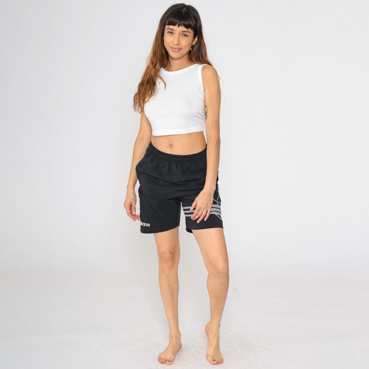 90s Adidas Black Nylon Shorts Trefoil Logo Athletic Small S