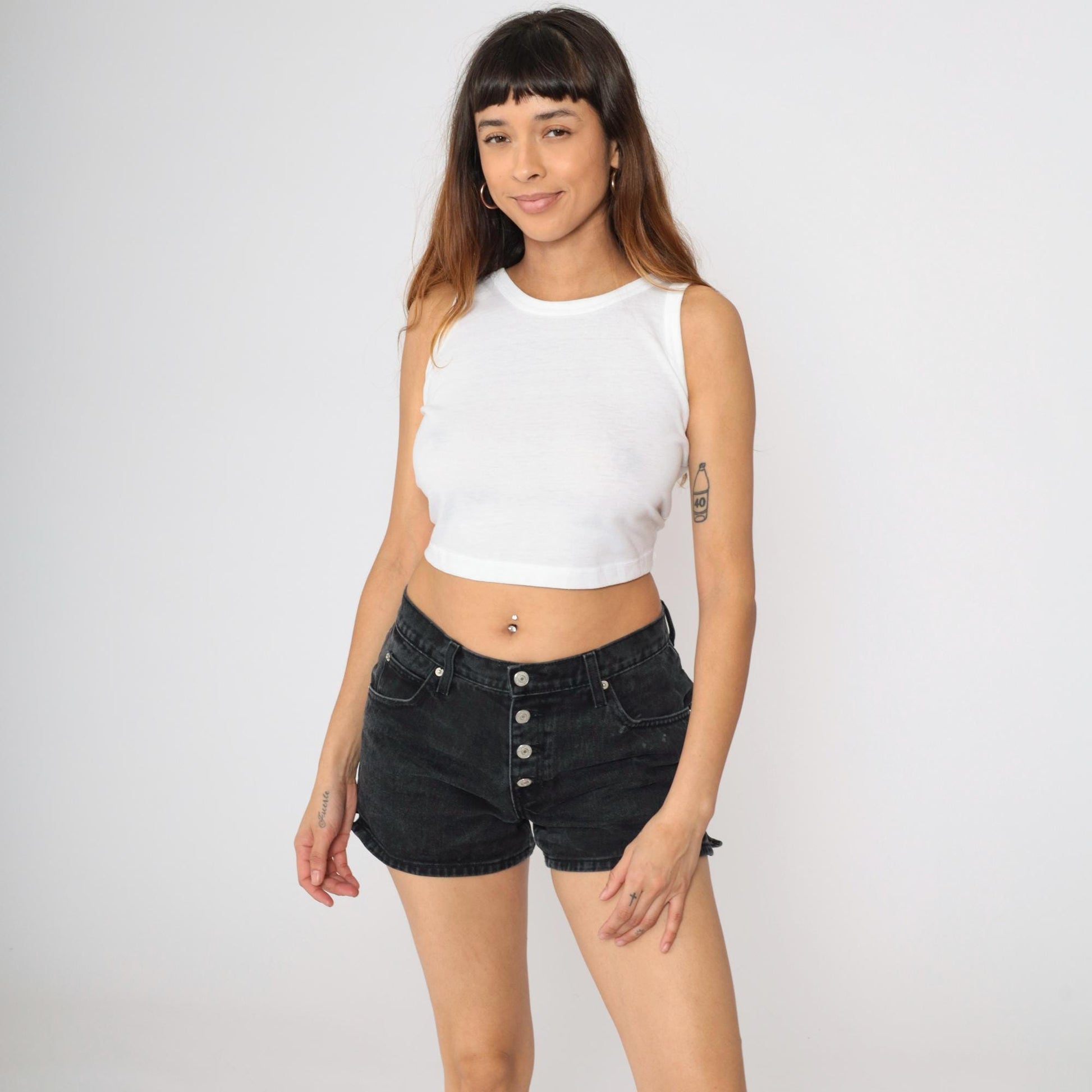 90s Jordache Black Denim Shorts High Rise Exposed Button Fly Small