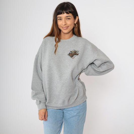 90s Lee Maine Moose Graphic Sweatshirt Heather Grey Crewneck Extra Large XXL