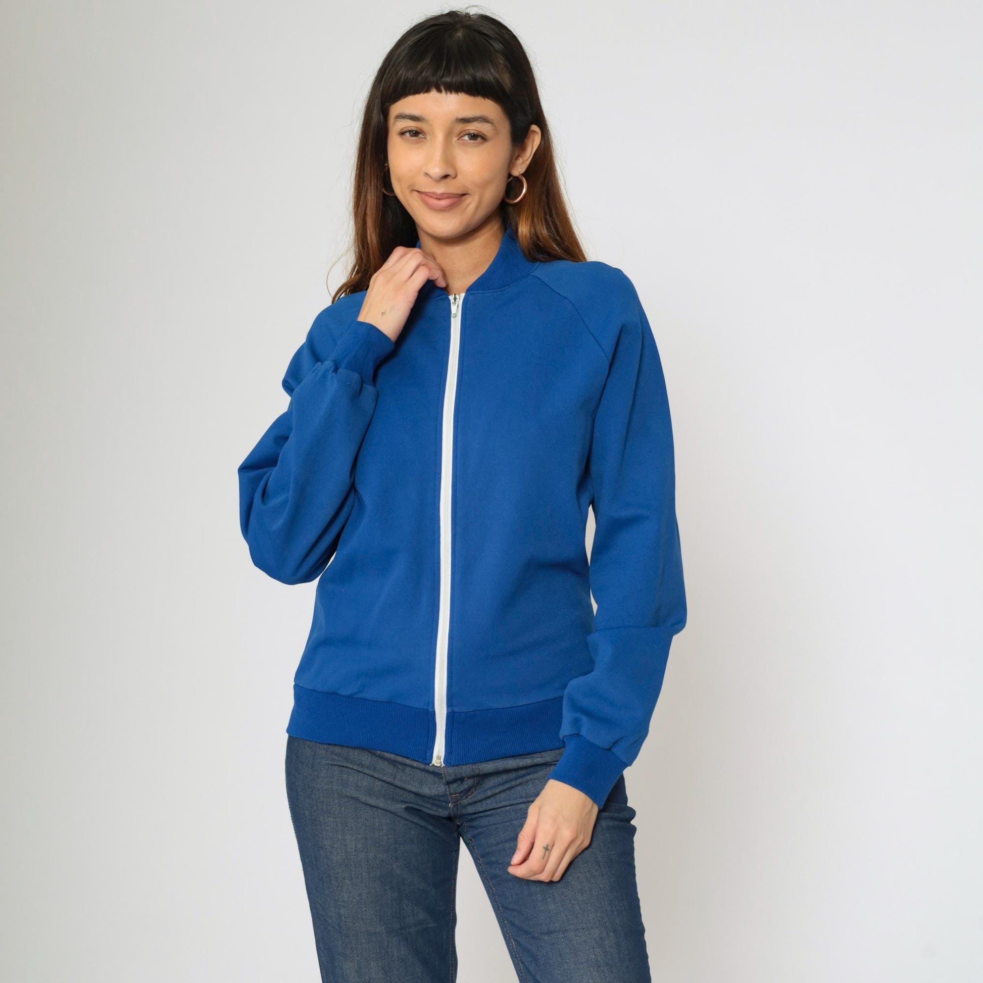 80s Royal Blue Track Jacket Windbreaker Zip Up Raglan Sleeve Extra Small