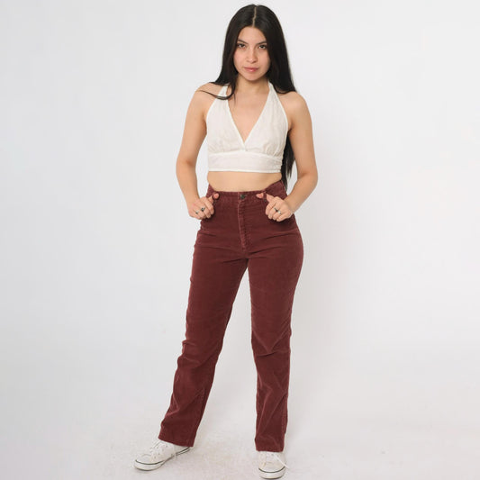 70s Chemin De Fer Corduroy Pants Redwood Brown High Waisted Straight Leg Extra Small