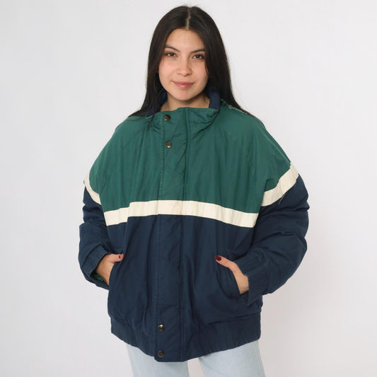90s Dash Lifes Adventures Colorblock Puffer Jacket Green Navy Medium