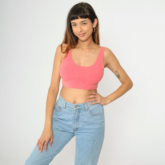 80s Express Pink Crop Tank Top Scoop Neck Bodycon Small