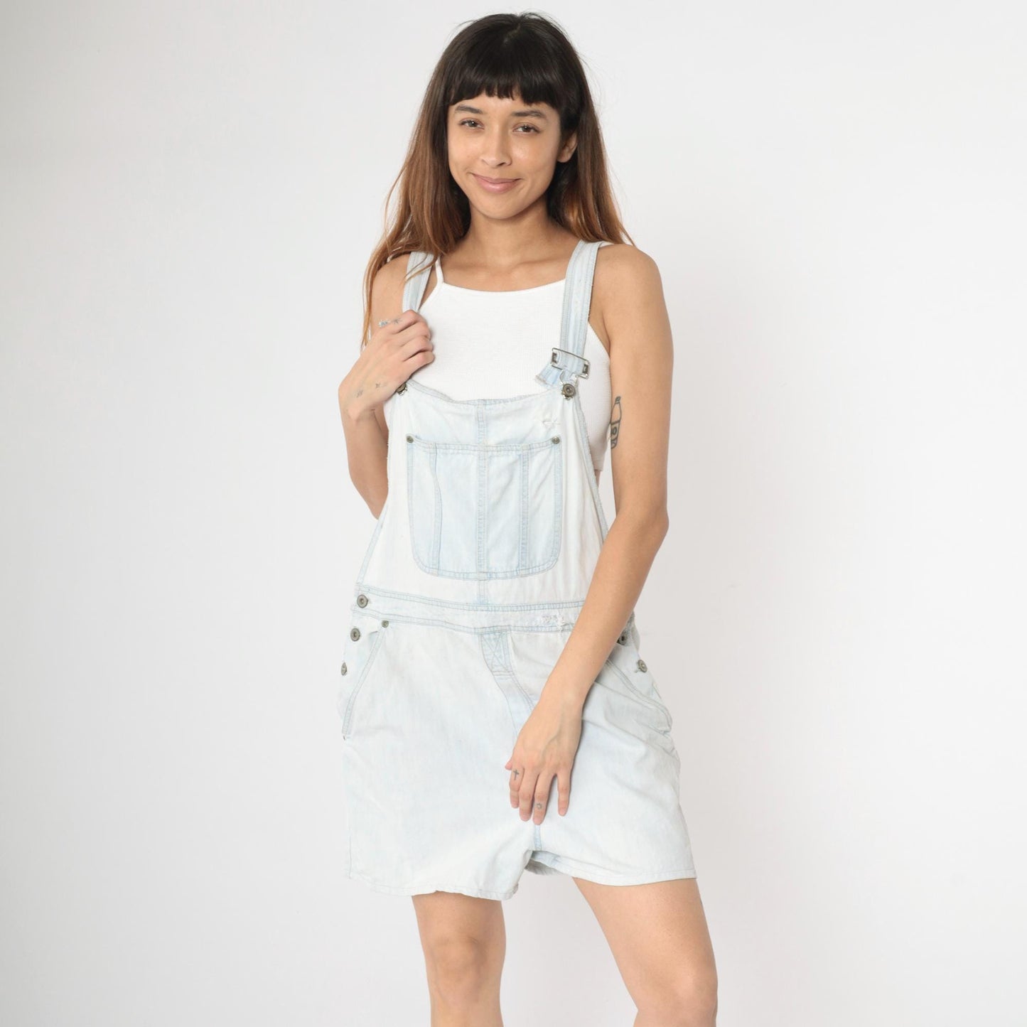 90s Bill Blass Light Wash Denim Shortalls Distressed Blue Jean Overalls Medium