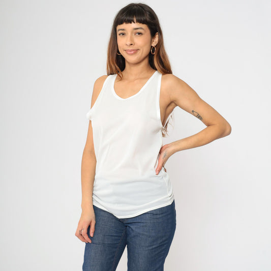 80s Jockey White Ribbed Tank Top Sleeveless Undershirt Medium