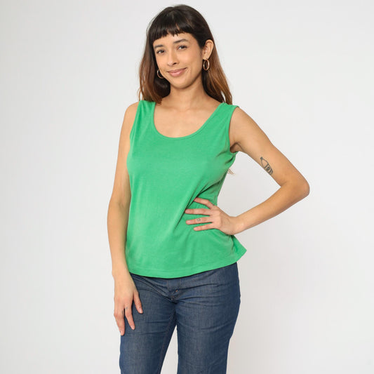 80s Bright Green Tank Top Sleeveless Shirt Medium M