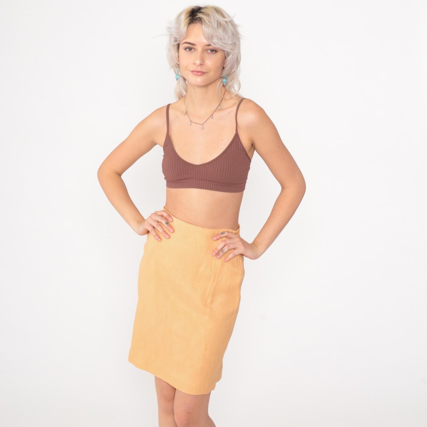 80s Peach Pencil Skirt High Waisted Mini Straight Cut Small