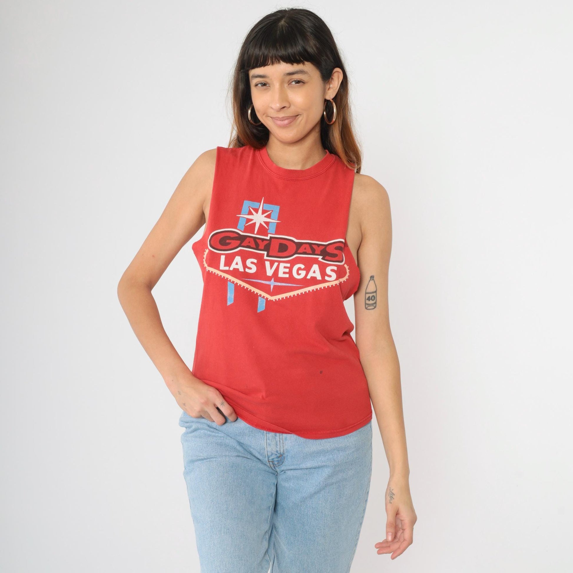 Gay Days Las Vegas Tank Top Red Tropicana Rainbow Graphic Small