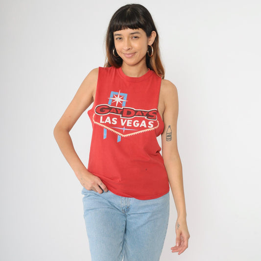 Gay Days Las Vegas Tank Top Red Tropicana Rainbow Graphic Small