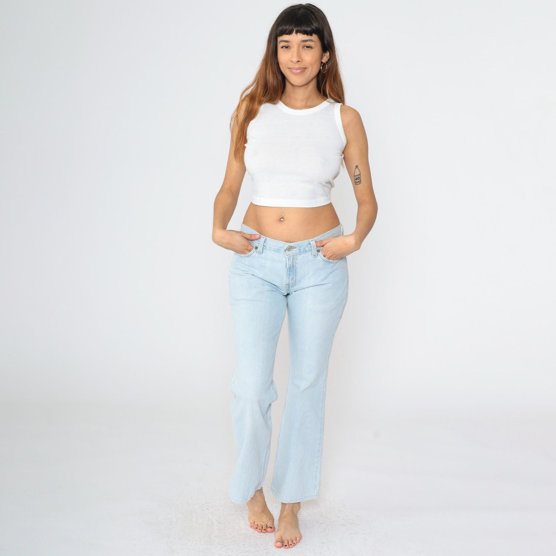 90s Levis 518 Superlow Bootcut Jeans Light Blue Denim Size 9 Junior