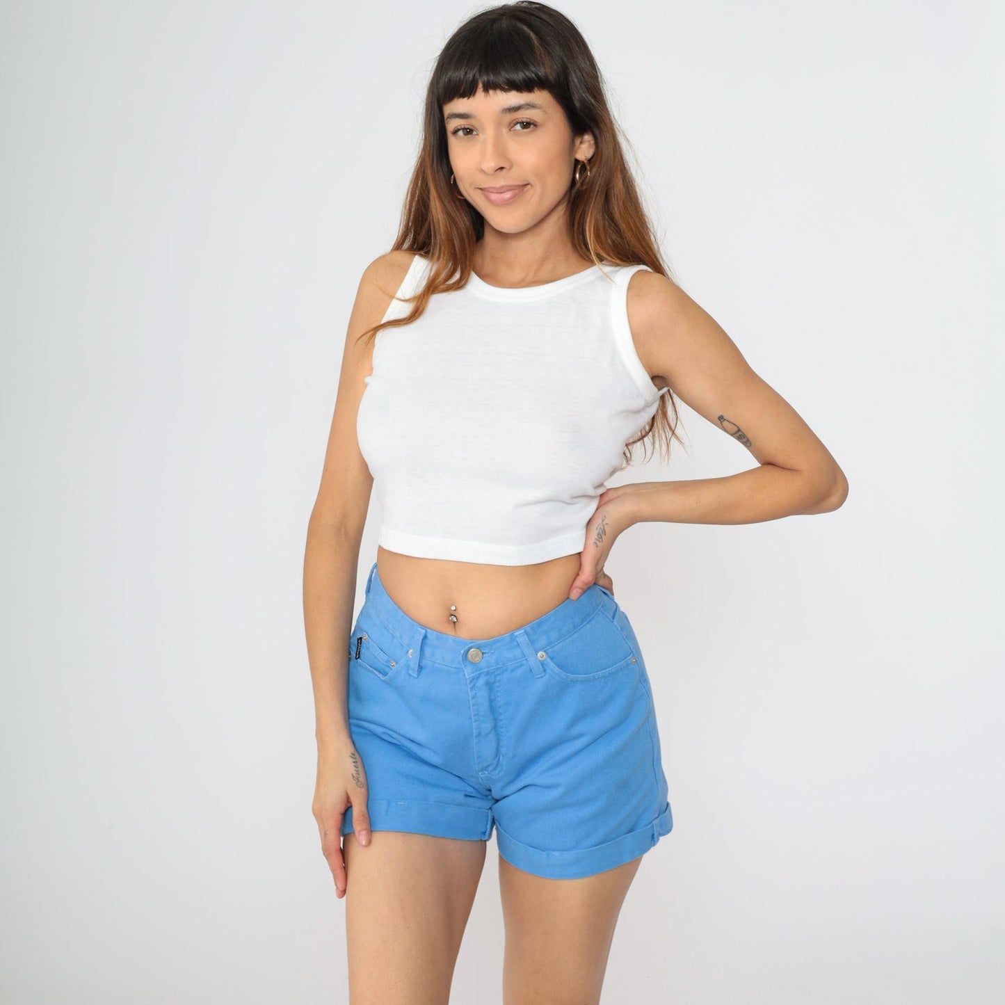 90s Parkers Blue Denim Shorts High Waisted Cuffed Cotton Small