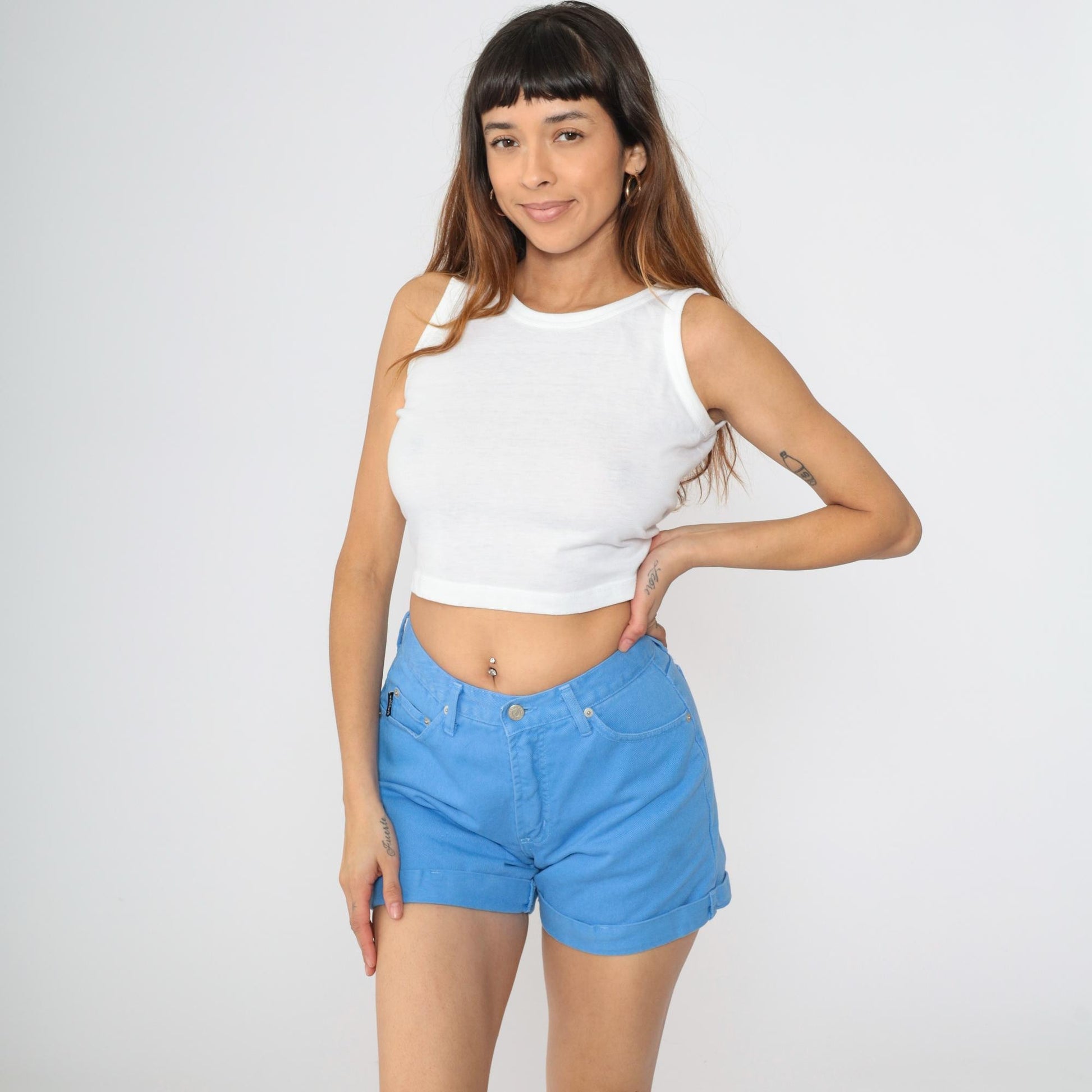 90s Parkers Blue Denim Shorts High Waisted Cuffed Cotton Small
