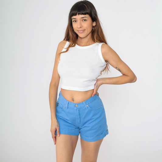90s Parkers Blue Denim Shorts High Waisted Cuffed Cotton Small
