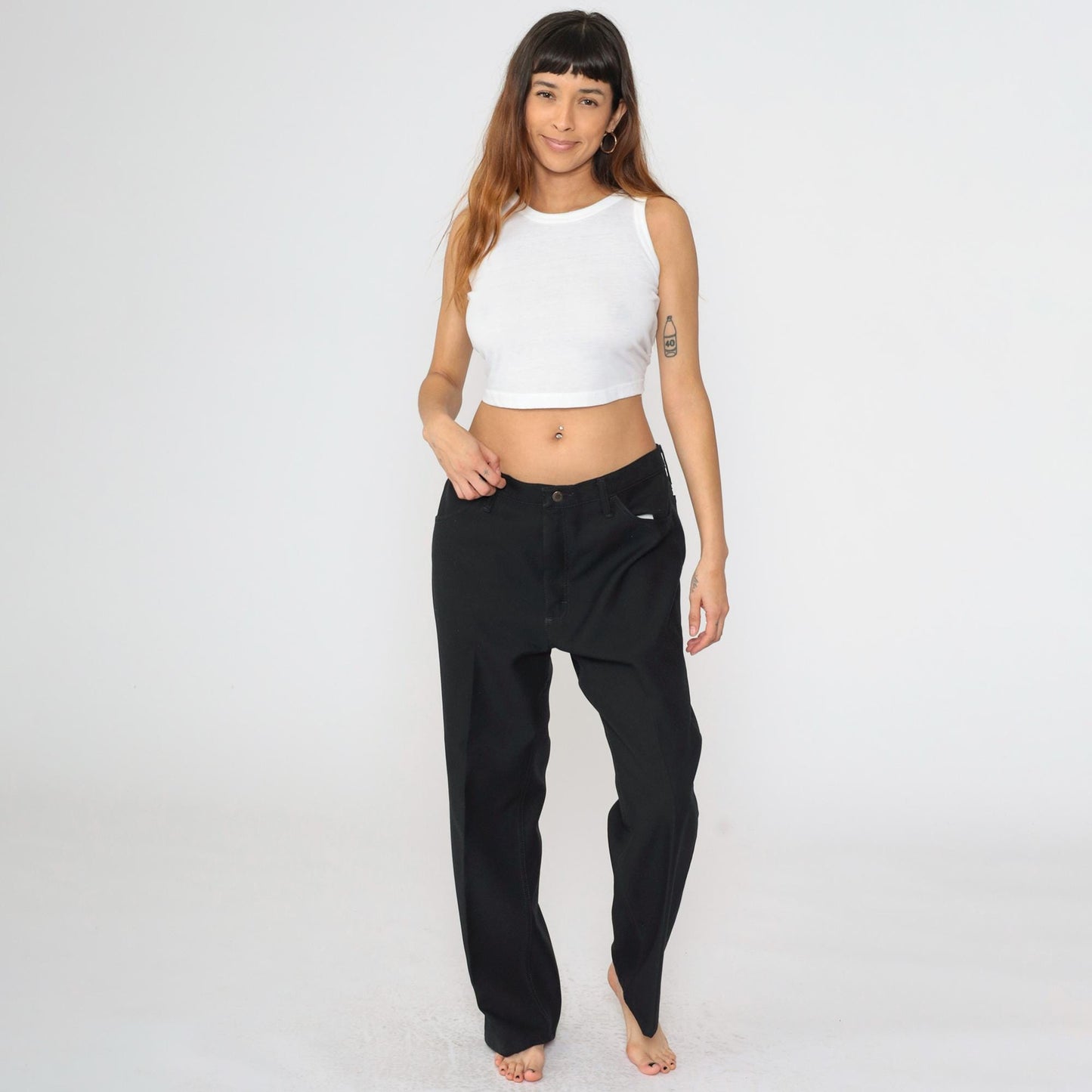 90s Wrangler Black Straight Leg Trousers High Rise Creased Men's 38x29