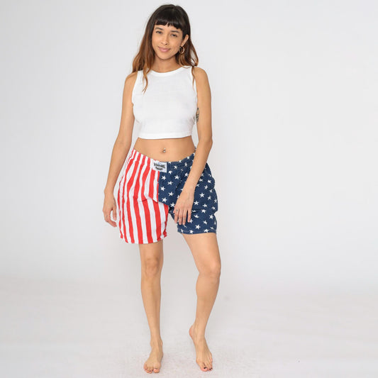 90s International Baggyz American Flag Shorts Cotton Elastic Waist Extra Large