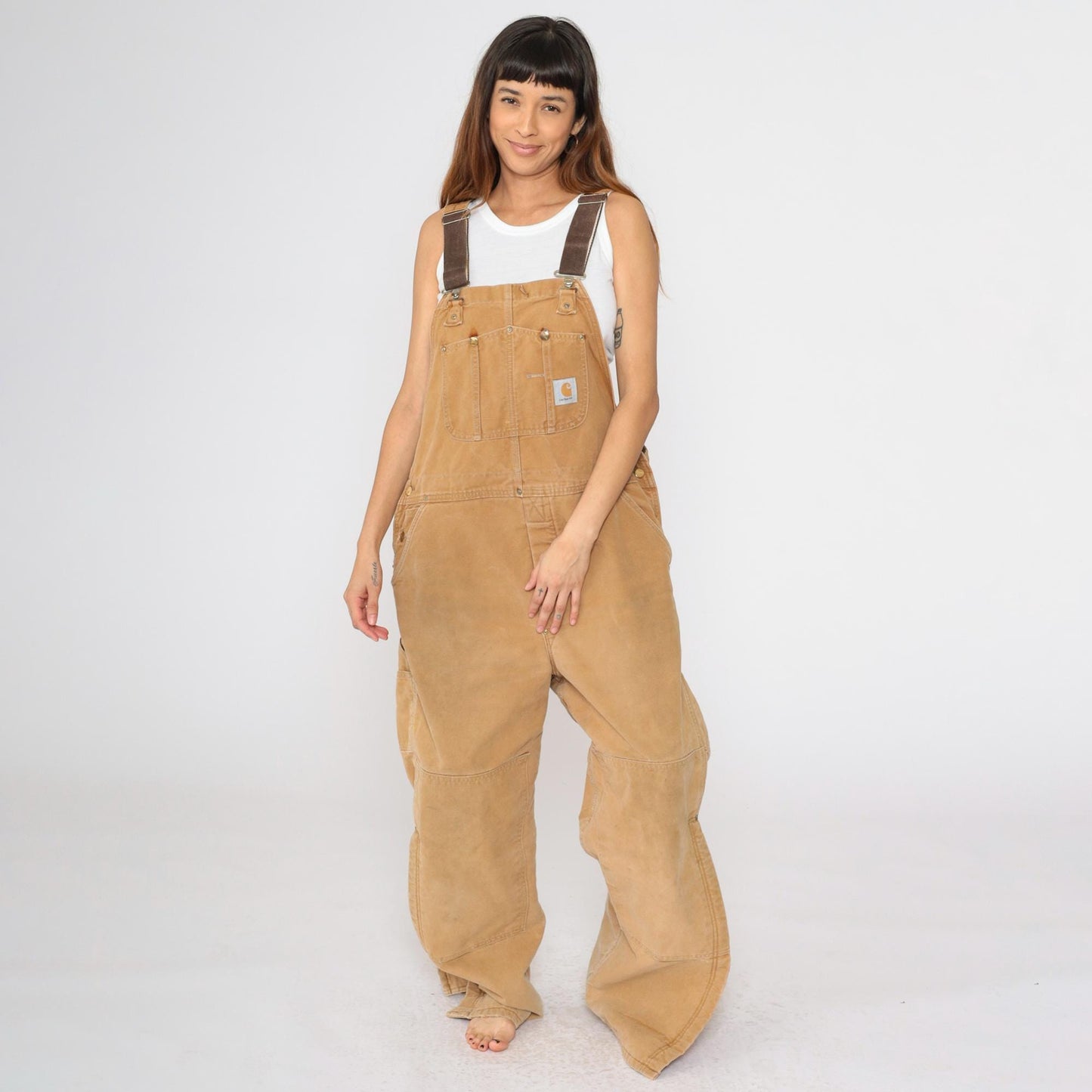 90s Carhartt Insulated Overalls Brown Double Front Workwear 42x32