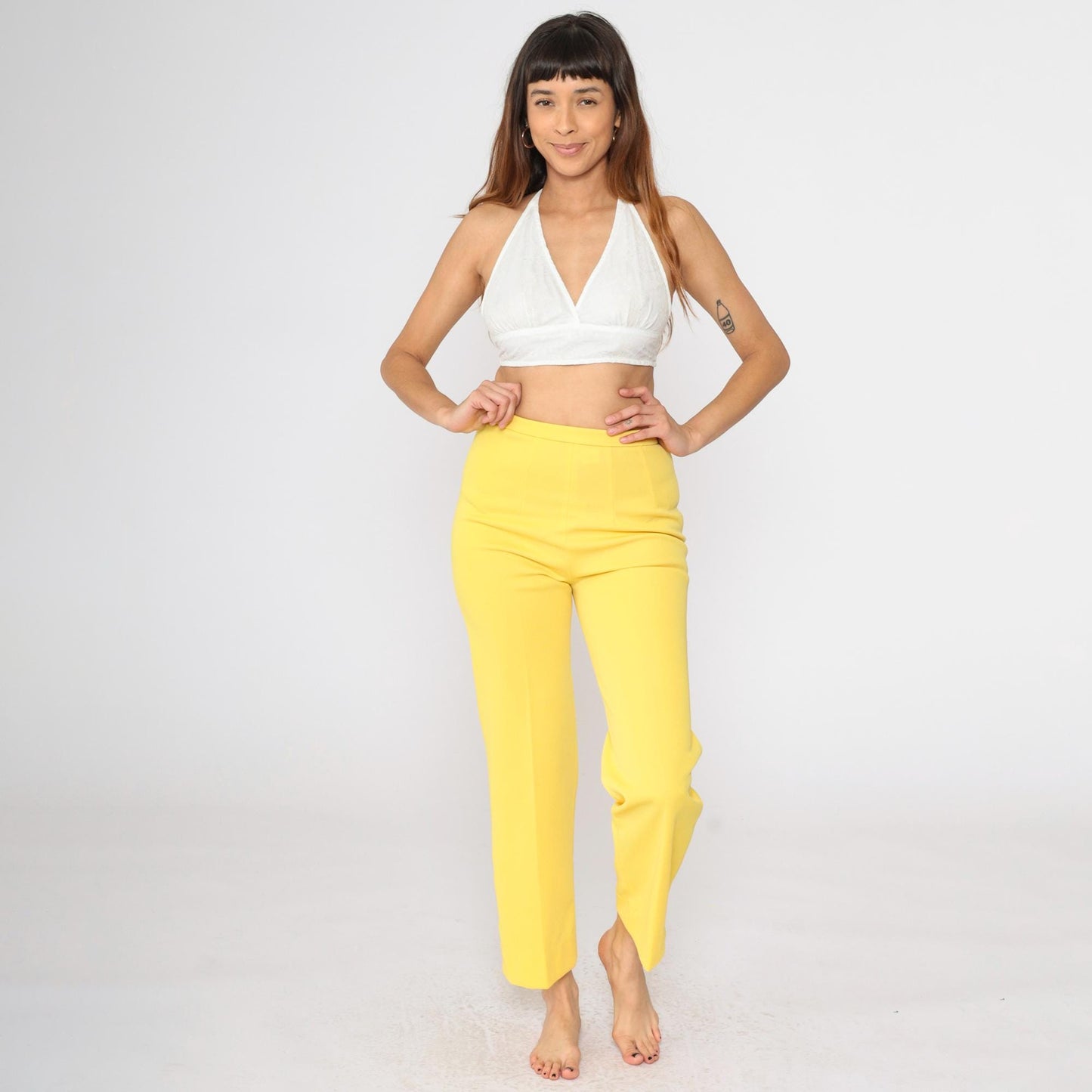 70s Yellow High-Rise Tapered Trousers Small