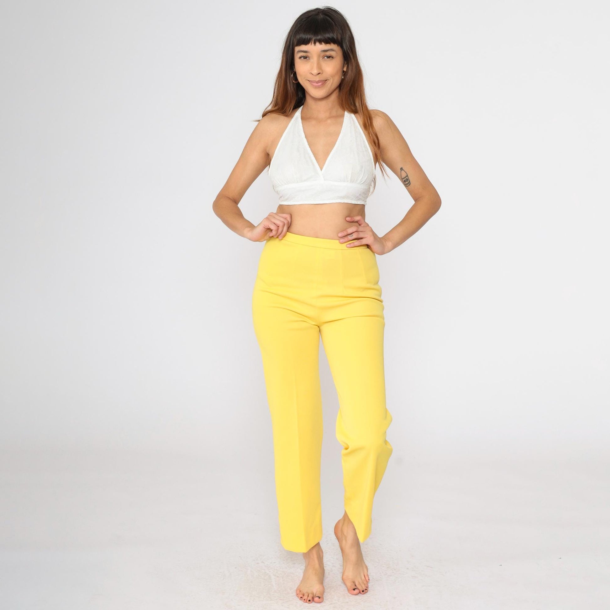 70s Yellow High-Rise Tapered Trousers Small