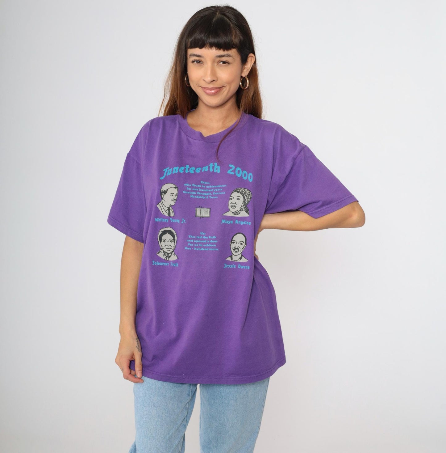 90s Juneteenth 2000 Graphic T-Shirt Purple Maya Angelou Historical Tee Large L