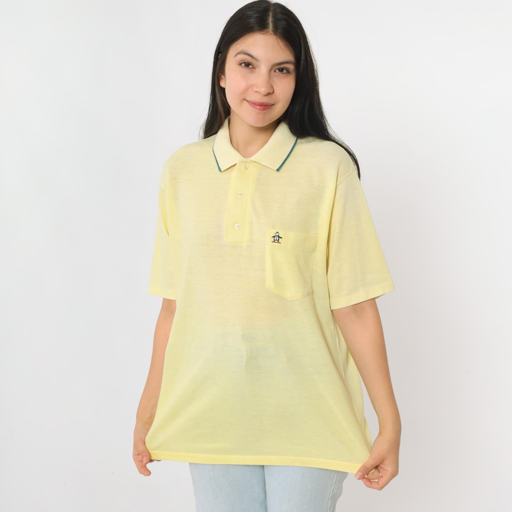 80s Grand Slam Munsingwear Polo Shirt Yellow Half-Button Collared Large L
