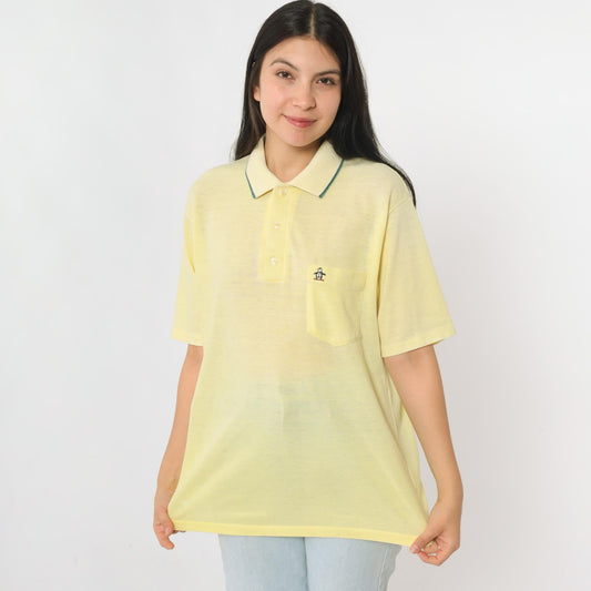 80s Grand Slam Munsingwear Polo Shirt Yellow Half-Button Collared Large L