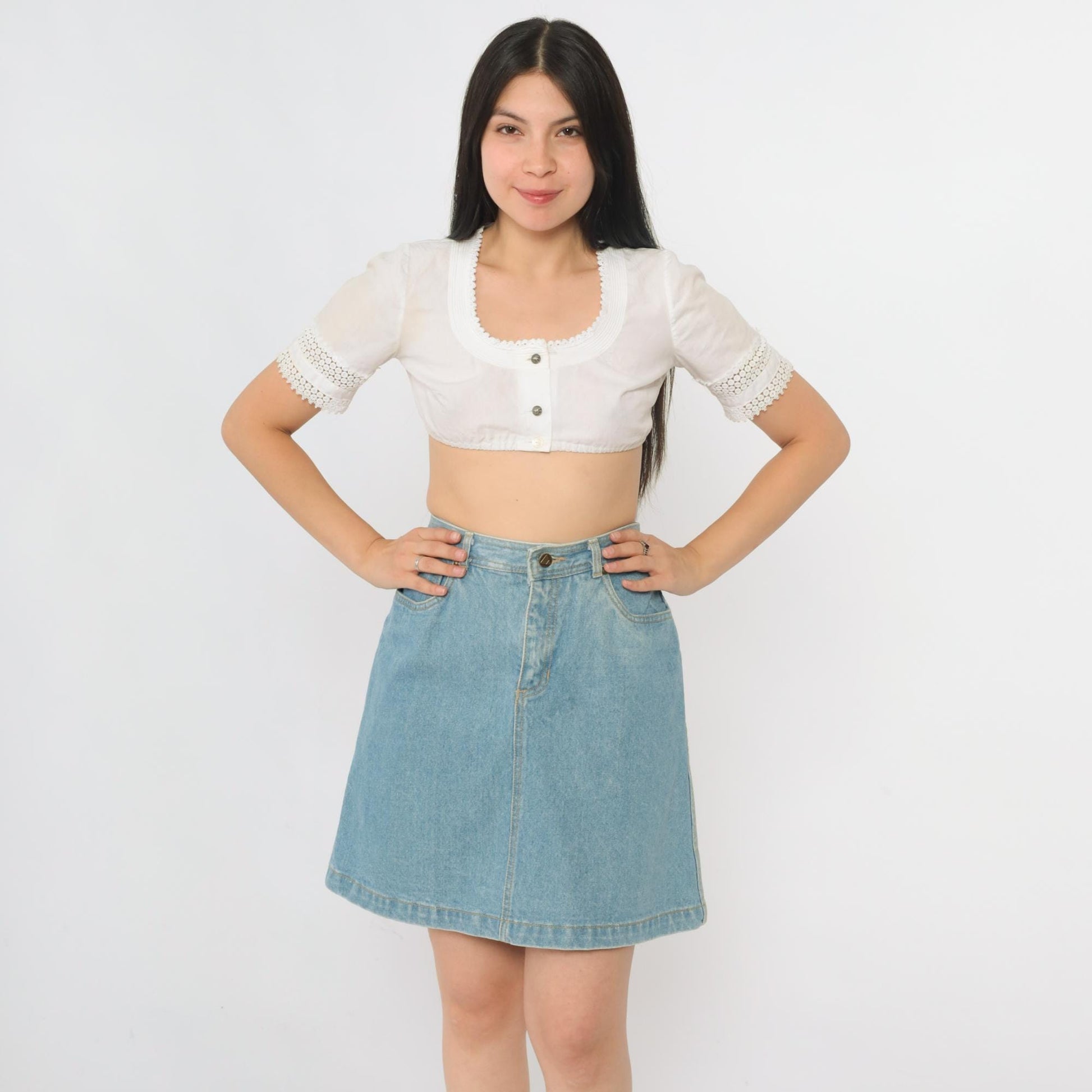 90s Liz Claiborne Blue Denim Mini Skirt High Waist A-Line Medium